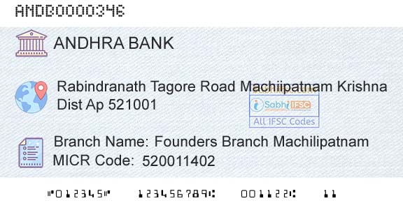 Andhra Bank Founders Branch MachilipatnamBranch 