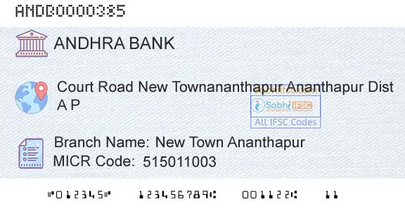 Andhra Bank New Town AnanthapurBranch 