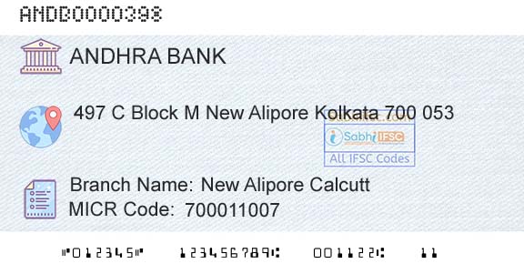 Andhra Bank New Alipore CalcuttBranch 
