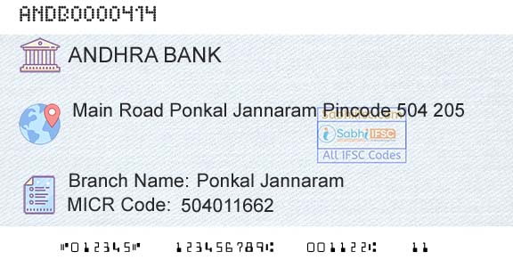 Andhra Bank Ponkal JannaramBranch 