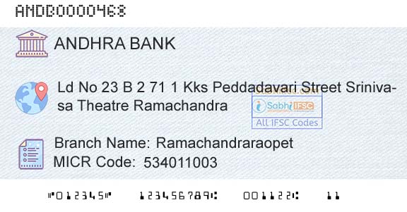 Andhra Bank RamachandraraopetBranch 