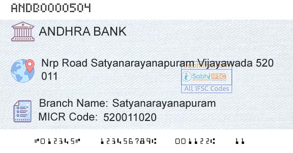 Andhra Bank SatyanarayanapuramBranch 