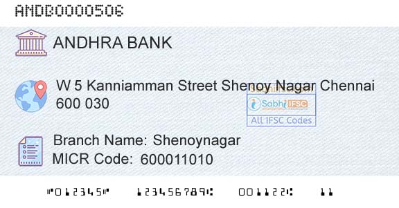 Andhra Bank Shenoynagar Branch 