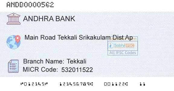 Andhra Bank TekkaliBranch 