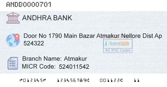 Andhra Bank AtmakurBranch 