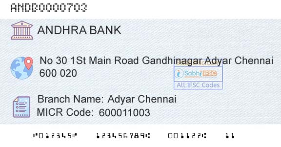 Andhra Bank Adyar Chennai Branch 