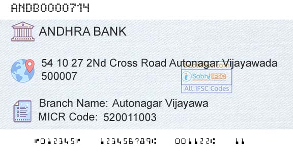 Andhra Bank Autonagar VijayawaBranch 