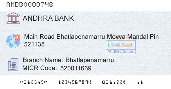 Andhra Bank BhatlapenamarruBranch 