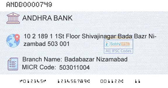 Andhra Bank Badabazar Nizamabad Branch 