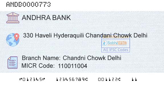 Andhra Bank Chandni Chowk Delhi Branch 