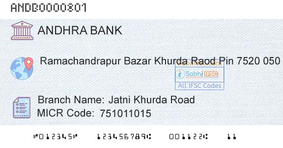 Andhra Bank Jatni Khurda Road Branch 