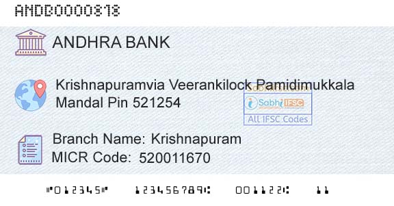 Andhra Bank KrishnapuramBranch 
