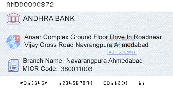 Andhra Bank Navarangpura AhmedabadBranch 