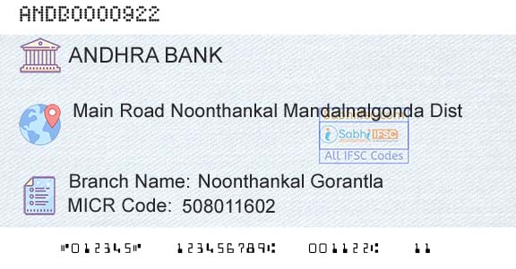 Andhra Bank Noonthankal Gorantla Branch 
