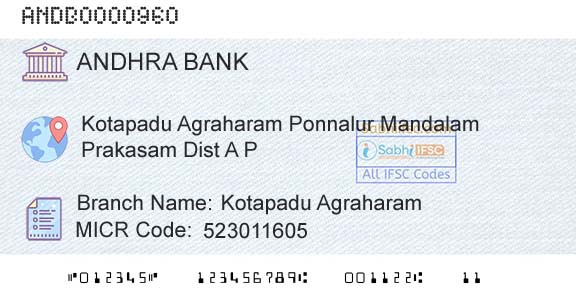 Andhra Bank Kotapadu AgraharamBranch 