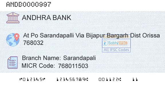 Andhra Bank SarandapaliBranch 