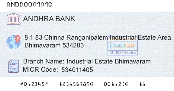 Andhra Bank Industrial Estate Bhimavaram Branch 