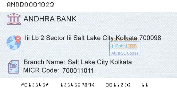 Andhra Bank Salt Lake City Kolkata Branch 