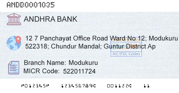 Andhra Bank ModukuruBranch 