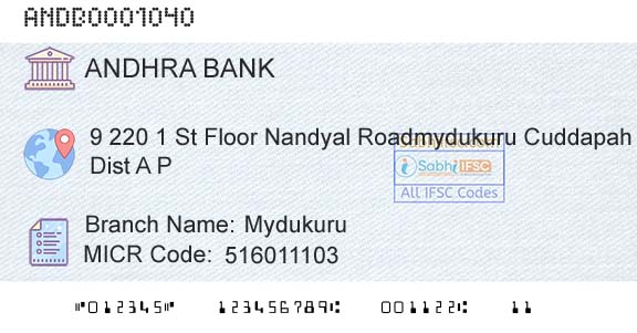 Andhra Bank MydukuruBranch 