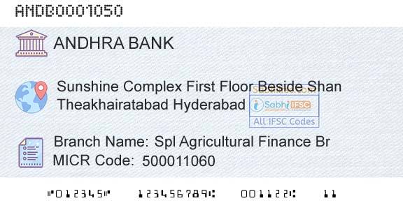 Andhra Bank Spl Agricultural Finance BrBranch 