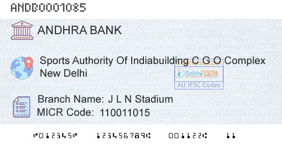 Andhra Bank J L N StadiumBranch 
