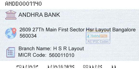 Andhra Bank H S R LayoutBranch 