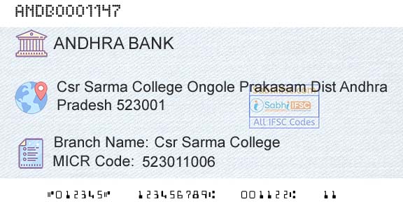 Andhra Bank Csr Sarma CollegeBranch 