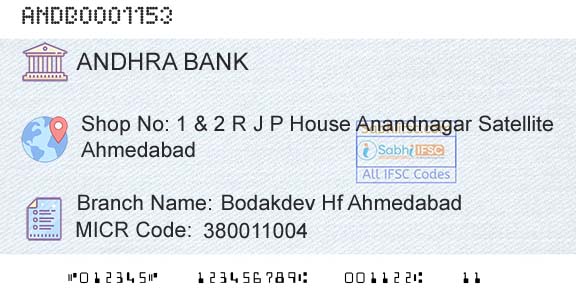 Andhra Bank Bodakdev Hf Ahmedabad Branch 