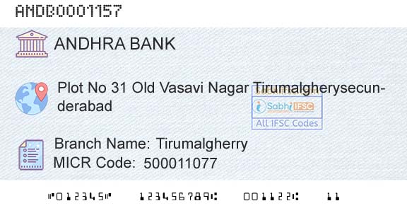 Andhra Bank TirumalgherryBranch 