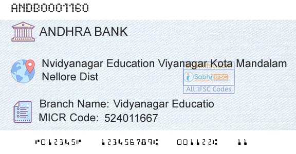 Andhra Bank Vidyanagar EducatioBranch 
