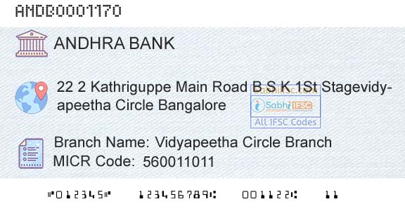 Andhra Bank Vidyapeetha Circle BranchBranch 