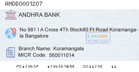 Andhra Bank KoramangalaBranch 