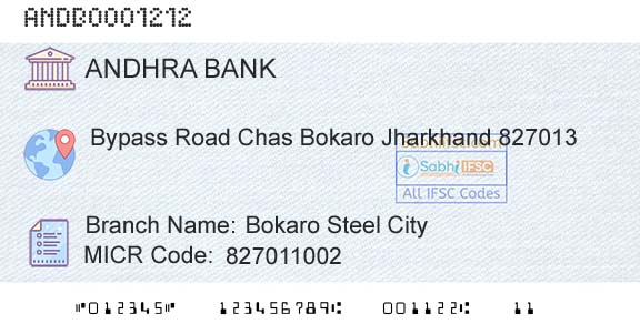 Andhra Bank Bokaro Steel CityBranch 