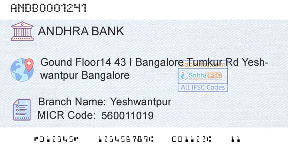 Andhra Bank YeshwantpurBranch 