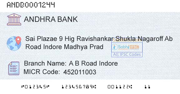 Andhra Bank A B Road IndoreBranch 