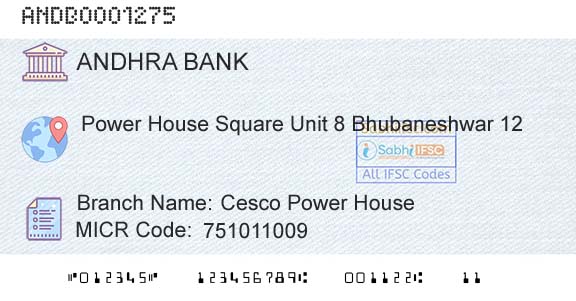 Andhra Bank Cesco Power HouseBranch 