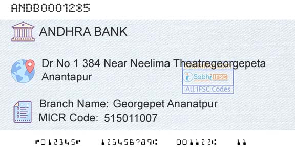 Andhra Bank Georgepet Ananatpur Branch 