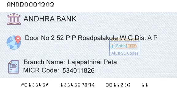 Andhra Bank Lajapathirai PetaBranch 