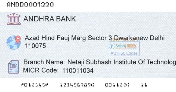 Andhra Bank Netaji Subhash Institute Of TechnologyBranch 