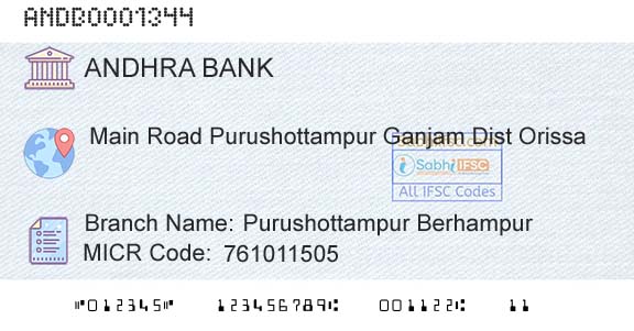 Andhra Bank Purushottampur BerhampurBranch 