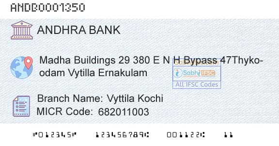 Andhra Bank Vyttila Kochi Branch 