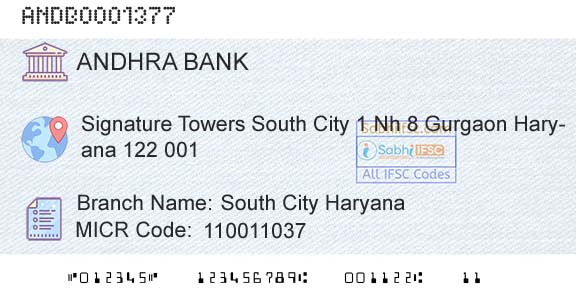 Andhra Bank South City HaryanaBranch 
