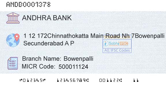 Andhra Bank BowenpalliBranch 