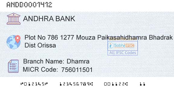 Andhra Bank DhamraBranch 