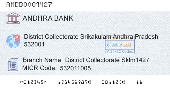 Andhra Bank District Collectorate Sklm1427Branch 