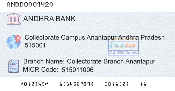 Andhra Bank Collectorate Branch AnantapurBranch 