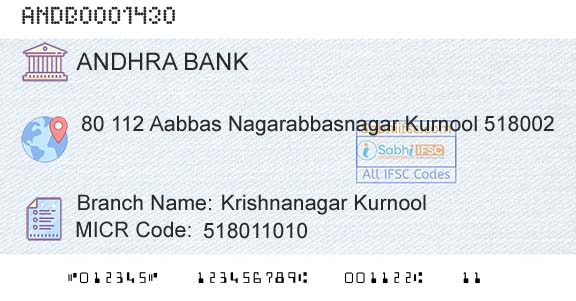 Andhra Bank Krishnanagar Kurnool Branch 