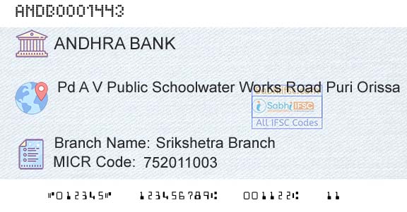 Andhra Bank Srikshetra Branch Branch 