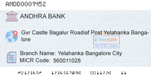 Andhra Bank Yelahanka Bangalore City Branch 